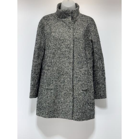 J. Crew City Coat Herringbone Wool Blend Chic Black & White Size 4 Warm & Classy - Picture 1 of 8